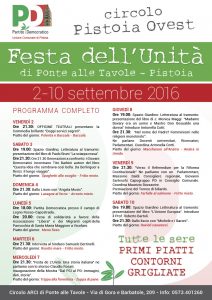 Programma Festa Unita 2016 Ponte alle Tavole